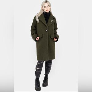 Disturbia Gorgon Bouclé Oversized Coat with Snake Brooch